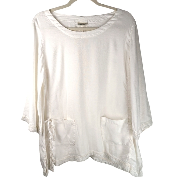 kleen Tops - Kleen Women's White LINEN Blend Tunic Long Sleeve Minimalist Blouse Shirt Size S